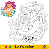 Vector clipart: Kids coloring happy mom and daughter