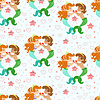 Seamless pattern with mermaids falling in love
