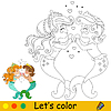 Vector clipart: Kids coloring two mermaids falling in love