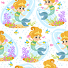 Vector clipart: Seamless pattern with funny mermaids and fishes