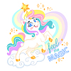 Cute cartoon character magic unicorn with rainbow