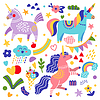 Cute unicorns set in cartoon style