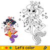 Vector clipart: Kids coloring mermaid singer with microphone