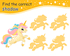 Find correct shadow yellow funny unicorn