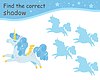 Vector clipart: Find correct shadow blue funny unicorn