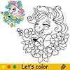 Cartoon unicorn kids coloring book page 