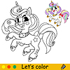 Cartoon unicorn kids coloring book page 