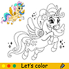 Cartoon unicorn kids coloring book page 