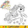 Cartoon unicorn kids coloring book page 
