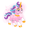 Vector clipart: Cute cartoon character happy pink unicorn