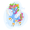 Vector clipart: Cute cartoon character happy blue unicorn
