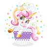 Vector clipart: Cute cartoon character sweet unicorn in cake