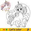 Vector clipart: Cartoon unicorn in heart kids coloring book page