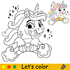Vector clipart: Cartoon happy unicorn with rainbow kids coloring