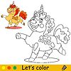 Vector clipart: Cartoon orange unicorn kids coloring book page