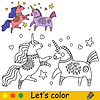Cartoon funny doodle unicorns kids coloring