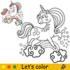 Vector clipart: Cartoon doodle unicorn kids coloring