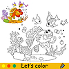 Vector clipart: Kids coloring beautiful fishes friends