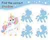 Vector clipart: Find correct shadow magic white unicorn blue shadows