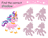Vector clipart: Find correct shadow running unicorn pink shadows