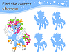 Vector clipart: Find correct shadow magic curly unicorn blue shadows