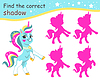 Vector clipart: Find correct shadow magic unicorn pink shadows