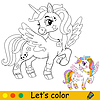 Cartoon wingled white unicorn kids coloring book