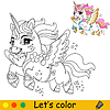 Vector clipart: Cartoon flying unicorn kids coloring book page