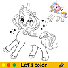 Vector clipart: Cartoon unicorn with sparks kids coloring book page