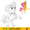 Vector clipart: Cartoon bright unicorn kids coloring book page