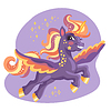 Cute cartoon character bright purple unicorn
