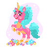 Cute cartoon character bright pink unicorn