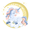 Cute cartoon character sleeping on moon unicorn