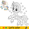 Starry cartoon cute unicorn kids coloring book page