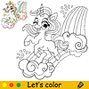 Vector clipart: Baby cartoon cute unicorn with rainbow kids colorin