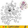 Starry cartoon cute baby unicorn kids coloring
