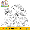 Cartoon cute two running unicorns kids coloring boo