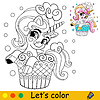 Cartoon cute sweety unicorn kids coloring book page