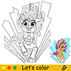 Cartoon cute running unicorn kids coloring book page
