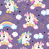 Seamless pattern baby unicorns purple