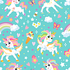 Vector clipart: Seamless pattern unicorns and elements turquoise