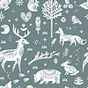 Seamless pattern with woodland animals silhouettes