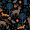 Christmas Seamless pattern with deers and rabbits o
