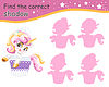 Find correct shadow cute sweet unicorn