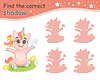 Vector clipart: Find correct shadow funny pink baby unicorn