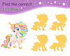 Vector clipart: Find correct shadow funny long rainbow mane unicorn