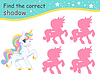 Vector clipart: Find correct shadow funny rainbow mane white unicorn