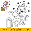 Coloring cute kitten in Christmas hat