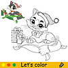 Coloring cute cat in Christmas hat