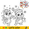 Coloring cute Christmas baby penguins